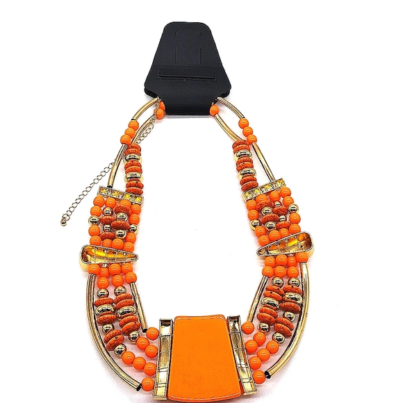 NEW Lane Bryant Orange Statment Bib Necklace with Simulated bead in Gold - Picture 3 of 3